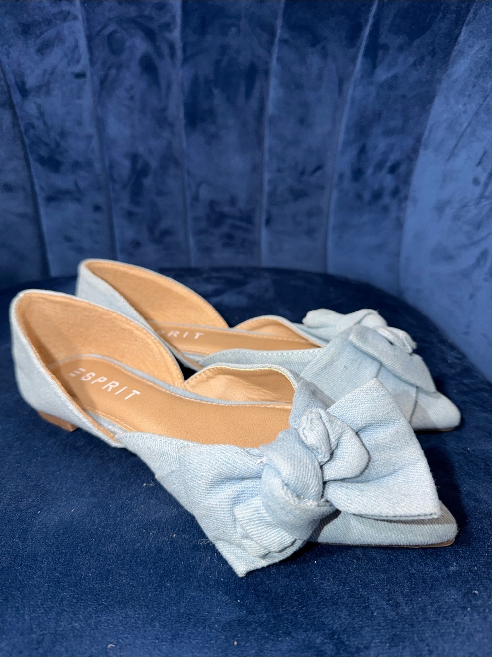 Esprit Light Blue Pointed Toe Knot Flats Size 6